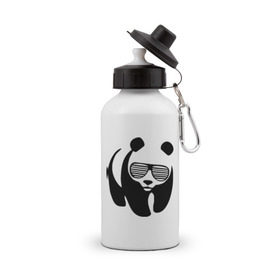 Бутылка спортивная с принтом Панда в очках жалюзи в Екатеринбурге, металл | емкость — 500 мл, в комплекте две пластиковые крышки и карабин для крепления | панда