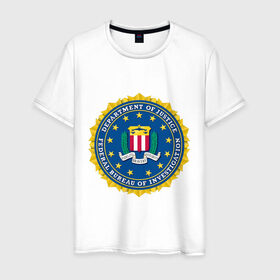 Мужская футболка хлопок с принтом FBI (Fidelity Bravery Intergrity) в Екатеринбурге, 100% хлопок | прямой крой, круглый вырез горловины, длина до линии бедер, слегка спущенное плечо. | Тематика изображения на принте: 