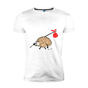 Мужская футболка премиум с принтом Мозг уходит в Екатеринбурге, 92% хлопок, 8% лайкра | приталенный силуэт, круглый вырез ворота, длина до линии бедра, короткий рукав | brain | вынос мозга | мозг | мозги