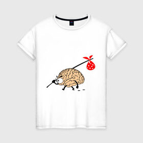 Женская футболка хлопок с принтом Мозг уходит в Екатеринбурге, 100% хлопок | прямой крой, круглый вырез горловины, длина до линии бедер, слегка спущенное плечо | brain | вынос мозга | мозг | мозги