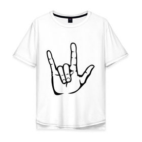 Мужская футболка хлопок Oversize с принтом Коза в Екатеринбурге, 100% хлопок | свободный крой, круглый ворот, “спинка” длиннее передней части | жест | жест знакомый всем ценителям хард рока | кисть | коза | пальцы | панк рока и прочих направлений 