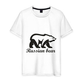 Мужская футболка хлопок с принтом Медведь (2) в Екатеринбурге, 100% хлопок | прямой крой, круглый вырез горловины, длина до линии бедер, слегка спущенное плечо. | russian bear.russian bear | русский медведь | сила | я русский