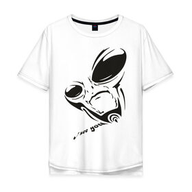 Мужская футболка хлопок Oversize с принтом Alien I see you в Екатеринбурге, 100% хлопок | свободный крой, круглый ворот, “спинка” длиннее передней части | alien | i see you | гуманоиды | инопланетянин | летающая тарелка | нло | пришельцы | я тебя вижу