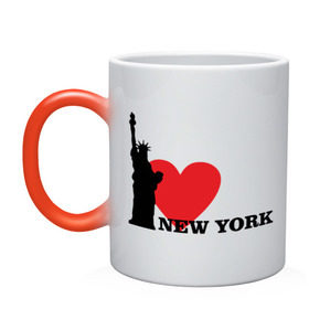 Кружка хамелеон с принтом I love New York (NY Freedom) в Екатеринбурге, керамика | меняет цвет при нагревании, емкость 330 мл | america | cша | i love ny | new york | usa | америка | нью йорк | статуя свободы