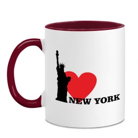 Кружка двухцветная с принтом I love New York (NY Freedom) в Екатеринбурге, керамика | объем — 330 мл, диаметр — 80 мм. Цветная ручка и кайма сверху, в некоторых цветах — вся внутренняя часть | america | cша | i love ny | new york | usa | америка | нью йорк | статуя свободы