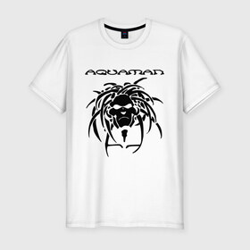Мужская футболка премиум с принтом Aquaman в Екатеринбурге, 92% хлопок, 8% лайкра | приталенный силуэт, круглый вырез ворота, длина до линии бедра, короткий рукав | Тематика изображения на принте: aquaman | tribal | аквамен | голова | трайбл | узоры