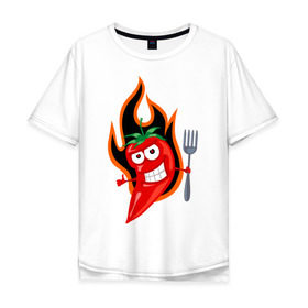 Мужская футболка хлопок Oversize с принтом Горячий перец (red hot pepper) в Екатеринбурге, 100% хлопок | свободный крой, круглый ворот, “спинка” длиннее передней части | red hot pepper | горячий перец | огонек | огонь | перец | перчик