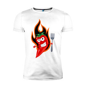 Мужская футболка премиум с принтом Горячий перец (red hot pepper) в Екатеринбурге, 92% хлопок, 8% лайкра | приталенный силуэт, круглый вырез ворота, длина до линии бедра, короткий рукав | red hot pepper | горячий перец | огонек | огонь | перец | перчик