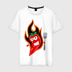 Мужская футболка хлопок с принтом Горячий перец (red hot pepper) в Екатеринбурге, 100% хлопок | прямой крой, круглый вырез горловины, длина до линии бедер, слегка спущенное плечо. | red hot pepper | горячий перец | огонек | огонь | перец | перчик