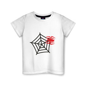 Детская футболка хлопок с принтом Прикольный паучок в Екатеринбурге, 100% хлопок | круглый вырез горловины, полуприлегающий силуэт, длина до линии бедер | Тематика изображения на принте: паук | паутина | паучок