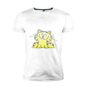 Мужская футболка премиум с принтом Довольный кот улыбается в Екатеринбурге, 92% хлопок, 8% лайкра | приталенный силуэт, круглый вырез ворота, длина до линии бедра, короткий рукав | довольный кот | кот | котенок | коты | котя | улыбка