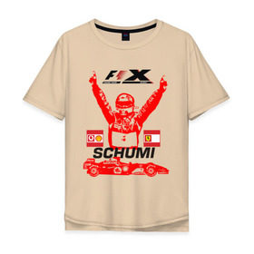 Мужская футболка хлопок Oversize с принтом F1 X Schumaher в Екатеринбурге, 100% хлопок | свободный крой, круглый ворот, “спинка” длиннее передней части | формула 1