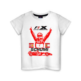 Детская футболка хлопок с принтом F1 X Schumaher в Екатеринбурге, 100% хлопок | круглый вырез горловины, полуприлегающий силуэт, длина до линии бедер | Тематика изображения на принте: формула 1