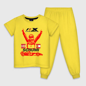 Детская пижама хлопок с принтом F1 X Schumaher в Екатеринбурге, 100% хлопок |  брюки и футболка прямого кроя, без карманов, на брюках мягкая резинка на поясе и по низу штанин
 | формула 1