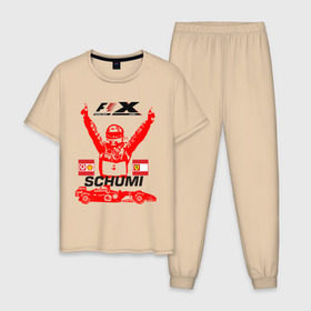 Мужская пижама хлопок с принтом F1 X Schumaher в Екатеринбурге, 100% хлопок | брюки и футболка прямого кроя, без карманов, на брюках мягкая резинка на поясе и по низу штанин
 | формула 1