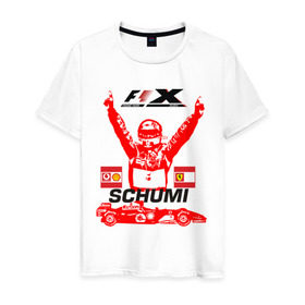 Мужская футболка хлопок с принтом F1 X Schumaher в Екатеринбурге, 100% хлопок | прямой крой, круглый вырез горловины, длина до линии бедер, слегка спущенное плечо. | формула 1