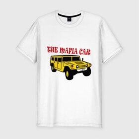 Мужская футболка премиум с принтом Mafia car в Екатеринбурге, 92% хлопок, 8% лайкра | приталенный силуэт, круглый вырез ворота, длина до линии бедра, короткий рукав | бандиты | внедорожник | гангстеры | мафия | машина | тачила | тачка