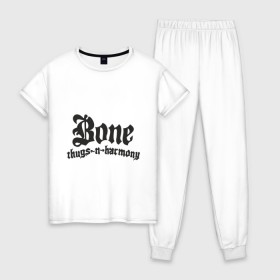 Женская пижама хлопок с принтом Bone Thugs-n-Harmony в Екатеринбурге, 100% хлопок | брюки и футболка прямого кроя, без карманов, на брюках мягкая резинка на поясе и по низу штанин | 