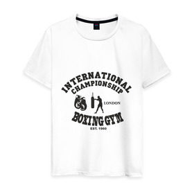 Мужская футболка хлопок с принтом Boxing GYM в Екатеринбурге, 100% хлопок | прямой крой, круглый вырез горловины, длина до линии бедер, слегка спущенное плечо. | powerlifting