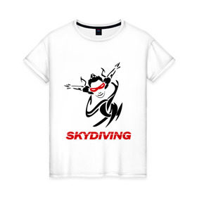 Женская футболка хлопок с принтом Skydiving (1) в Екатеринбурге, 100% хлопок | прямой крой, круглый вырез горловины, длина до линии бедер, слегка спущенное плечо | skydiving | авиационный спорт | парашют | парашютизм | свободное падение | скайдайвинг
