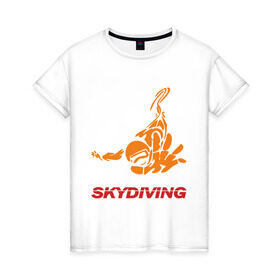 Женская футболка хлопок с принтом Skydiving (2) в Екатеринбурге, 100% хлопок | прямой крой, круглый вырез горловины, длина до линии бедер, слегка спущенное плечо | skydiving | авиационный спорт | парашют | парашютизм | свободное падение | скайдайвинг