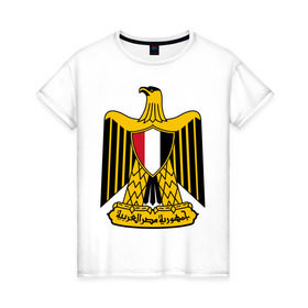 Женская футболка хлопок с принтом Египет герб в Екатеринбурге, 100% хлопок | прямой крой, круглый вырез горловины, длина до линии бедер, слегка спущенное плечо | африка | герб | египет | каир | орел | пирамиды