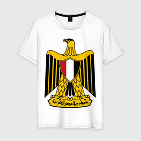 Мужская футболка хлопок с принтом Египет герб в Екатеринбурге, 100% хлопок | прямой крой, круглый вырез горловины, длина до линии бедер, слегка спущенное плечо. | африка | герб | египет | каир | орел | пирамиды