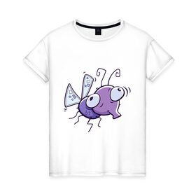 Женская футболка хлопок с принтом Фиолетовая муха в Екатеринбурге, 100% хлопок | прямой крой, круглый вырез горловины, длина до линии бедер, слегка спущенное плечо | муха | насекомые | фиолетовая муха