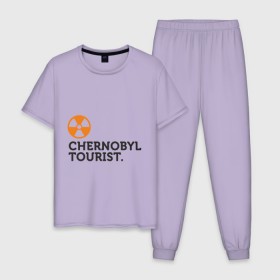 Мужская пижама хлопок с принтом Chernobyl tourist в Екатеринбурге, 100% хлопок | брюки и футболка прямого кроя, без карманов, на брюках мягкая резинка на поясе и по низу штанин
 | chernobyl tourist | аэс | радиация | турист | чернобыль