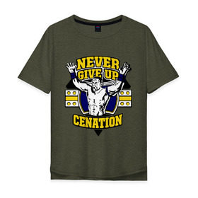 Мужская футболка хлопок Oversize с принтом WWE John Cena Never Give Up (3) в Екатеринбурге, 100% хлопок | свободный крой, круглый ворот, “спинка” длиннее передней части | джон сина