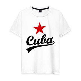 Мужская футболка хлопок с принтом Куба - Cuba в Екатеринбурге, 100% хлопок | прямой крой, круглый вырез горловины, длина до линии бедер, слегка спущенное плечо. | звезда | куба | надпись | остров свободы