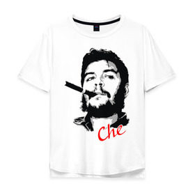 Мужская футболка хлопок Oversize с принтом Че Гевара с сигарой в Екатеринбурге, 100% хлопок | свободный крой, круглый ворот, “спинка” длиннее передней части | Тематика изображения на принте: che | guevara | гевара | куба | личность | революция | че