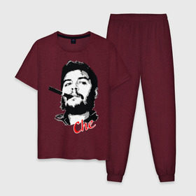 Мужская пижама хлопок с принтом Че Гевара с сигарой в Екатеринбурге, 100% хлопок | брюки и футболка прямого кроя, без карманов, на брюках мягкая резинка на поясе и по низу штанин
 | che | guevara | гевара | куба | личность | революция | че