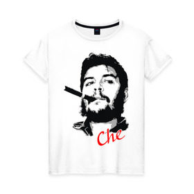Женская футболка хлопок с принтом Че Гевара с сигарой в Екатеринбурге, 100% хлопок | прямой крой, круглый вырез горловины, длина до линии бедер, слегка спущенное плечо | che | guevara | гевара | куба | личность | революция | че