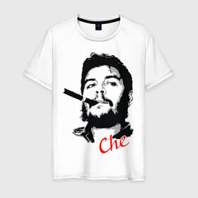 Мужская футболка хлопок с принтом Че Гевара с сигарой в Екатеринбурге, 100% хлопок | прямой крой, круглый вырез горловины, длина до линии бедер, слегка спущенное плечо. | Тематика изображения на принте: che | guevara | гевара | куба | личность | революция | че