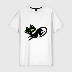 Мужская футболка премиум с принтом Кошка (6) в Екатеринбурге, 92% хлопок, 8% лайкра | приталенный силуэт, круглый вырез ворота, длина до линии бедра, короткий рукав | cat | киса | кошка | черная кошка