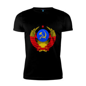 Мужская футболка премиум с принтом СССР (5) в Екатеринбурге, 92% хлопок, 8% лайкра | приталенный силуэт, круглый вырез ворота, длина до линии бедра, короткий рукав | герб | коммунизм | молот | серп | советский | союз | ссср