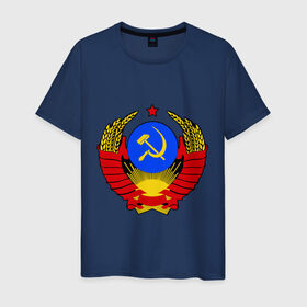 Мужская футболка хлопок с принтом СССР (5) в Екатеринбурге, 100% хлопок | прямой крой, круглый вырез горловины, длина до линии бедер, слегка спущенное плечо. | герб | коммунизм | молот | серп | советский | союз | ссср