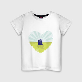 Детская футболка хлопок с принтом Зайки в Екатеринбурге, 100% хлопок | круглый вырез горловины, полуприлегающий силуэт, длина до линии бедер | влюбленные | влюбленные зайки | зайцы | зайчики | сердце | силуэты заек
