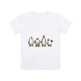 Детская футболка хлопок с принтом Пингвины Мадагаскар в Екатеринбурге, 100% хлопок | круглый вырез горловины, полуприлегающий силуэт, длина до линии бедер | пингвин