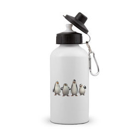 Бутылка спортивная с принтом Пингвины Мадагаскар в Екатеринбурге, металл | емкость — 500 мл, в комплекте две пластиковые крышки и карабин для крепления | пингвин