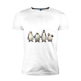 Мужская футболка премиум с принтом Пингвины Мадагаскар в Екатеринбурге, 92% хлопок, 8% лайкра | приталенный силуэт, круглый вырез ворота, длина до линии бедра, короткий рукав | Тематика изображения на принте: пингвин