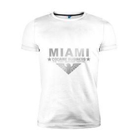 Мужская футболка премиум с принтом Miami - The Tony Montana empire в Екатеринбурге, 92% хлопок, 8% лайкра | приталенный силуэт, круглый вырез ворота, длина до линии бедра, короткий рукав | Тематика изображения на принте: business | cocaine | бизнес | майами