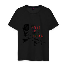 Мужская футболка хлопок с принтом Scarface - say hello в Екатеринбурге, 100% хлопок | прямой крой, круглый вырез горловины, длина до линии бедер, слегка спущенное плечо. | hello | little friend | scarface | автомат | лицо со шрамом | оружие