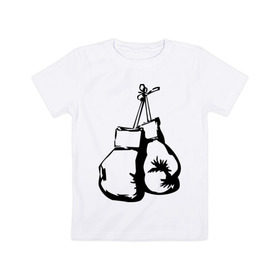 Детская футболка хлопок с принтом Боксерские перчатки (3) в Екатеринбурге, 100% хлопок | круглый вырез горловины, полуприлегающий силуэт, длина до линии бедер | боксерские перчатки | емельяненко | тату | чёрно белое