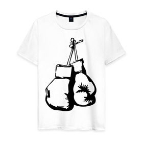 Мужская футболка хлопок с принтом Боксерские перчатки (3) в Екатеринбурге, 100% хлопок | прямой крой, круглый вырез горловины, длина до линии бедер, слегка спущенное плечо. | боксерские перчатки | емельяненко | тату | чёрно белое