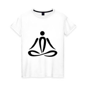 Женская футболка хлопок с принтом Йога (Yoga) в Екатеринбурге, 100% хлопок | прямой крой, круглый вырез горловины, длина до линии бедер, слегка спущенное плечо | yoga | йога