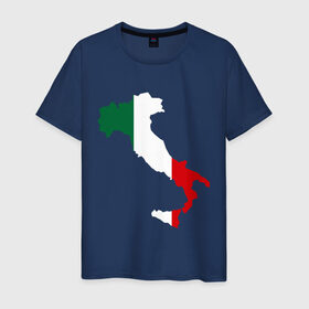 Мужская футболка хлопок с принтом Италия (Italy) в Екатеринбурге, 100% хлопок | прямой крой, круглый вырез горловины, длина до линии бедер, слегка спущенное плечо. | italy | государство | европа | европейский | италия | карта | рим | флаг