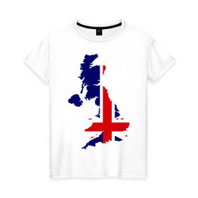 Женская футболка хлопок с принтом Великобритания (Great Britain) в Екатеринбурге, 100% хлопок | прямой крой, круглый вырез горловины, длина до линии бедер, слегка спущенное плечо | great britain | англия | британия | британский | великобритания | королевский | флаг