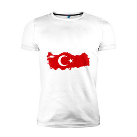 Мужская футболка премиум с принтом Турция (Turkey) в Екатеринбурге, 92% хлопок, 8% лайкра | приталенный силуэт, круглый вырез ворота, длина до линии бедра, короткий рукав | Тематика изображения на принте: turkey | символ | страна | турция | флаг